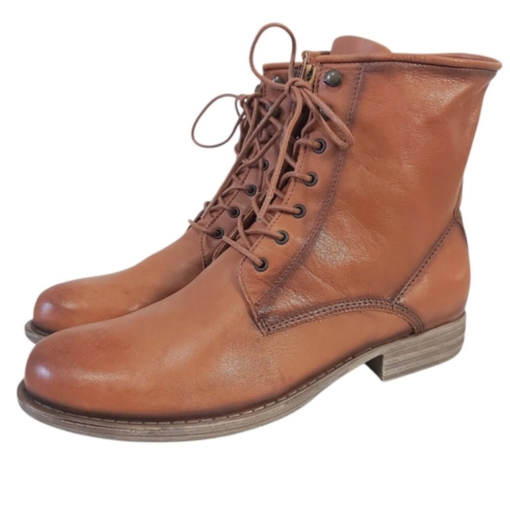 Maison Bulle Women Distressed Gypsy Hippie Mid-Calf Tan Leather Ankle Boots 42